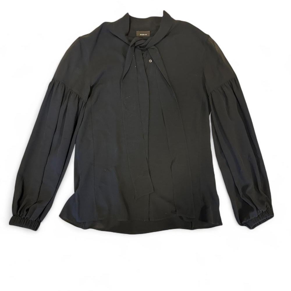 Akris Elegant Black Tie-Neck Blouse (Can428)